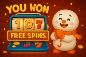 ক্যাসিনো JTA ম্যাসকট ফ্রি স্পিন জেতার পর আনন্দে হাততালি দিচ্ছে।